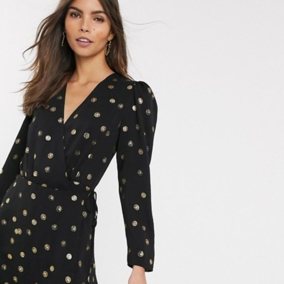 & Other Stories Black and Gold Polka Dot Mini Dress - Picture 6 of 6